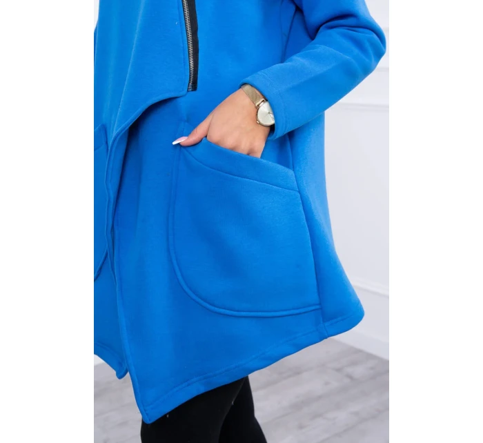 Zateplená mikina s asymetrickým zipsom nevädzovo modrá