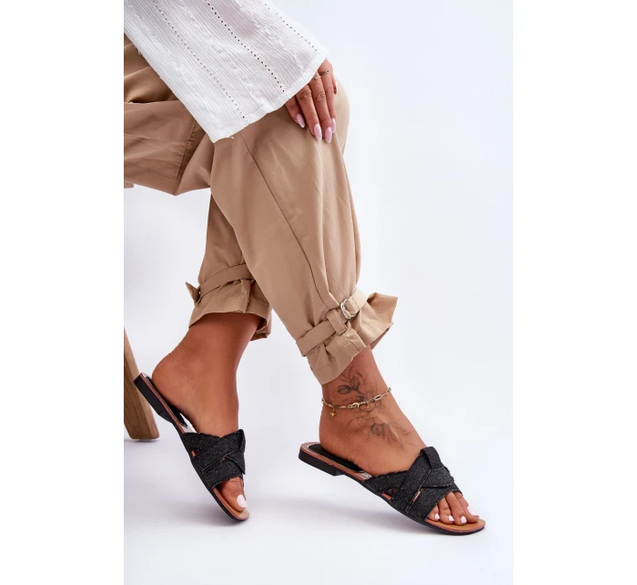 Damskie Materiałowe Klapki Czarne Aversa Damskie Materiałowe Klapki Czarne Aversa