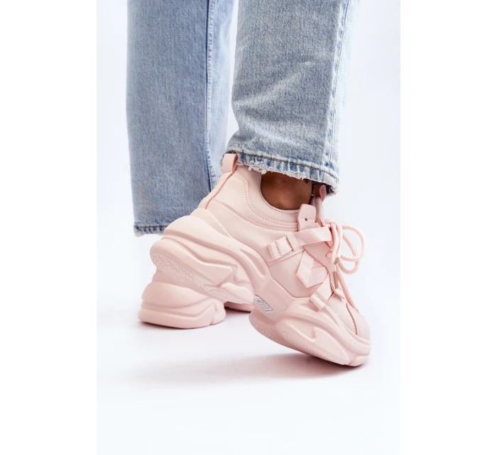 Sneakersy Damskie Na Masywnej Podeszwie Różowe Windamella