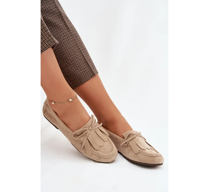 Dámské mokasíny s šněrováním a třásněmi Béžové Glorina