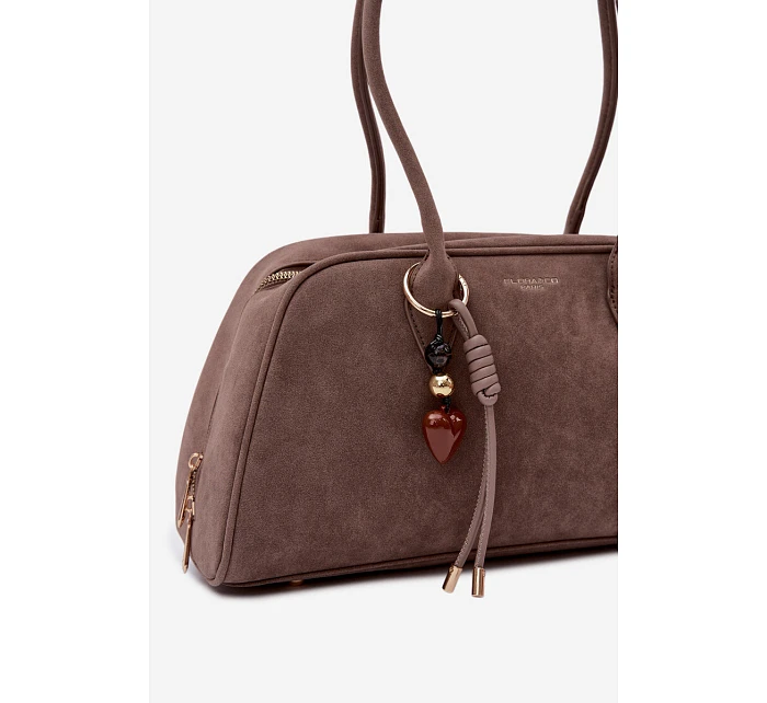 Eko semišová kabelka s přívěskem tmavohnědá Noelia