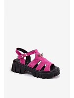 Kožené Semišové Dámské Sandály Na Platformě S  Černé model 22126027 - VINCEZA