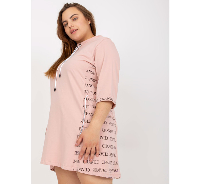 Prachovo ružové bavlnené mikinové šaty plus size
