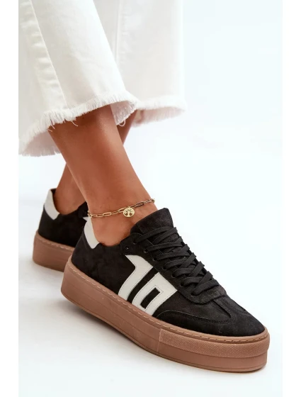Dámske kožené tenisky na platforme Zazoo black Dámske kožené tenisky na platforme Zazoo black