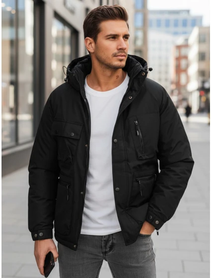 Pánská zimní bunda s kapucí černá model 21994704 - Dstreet