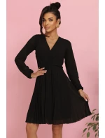 ISABELLE plisované šaty s dlouhými rukávy a výstřihem BLACK model 21215944 - numoco