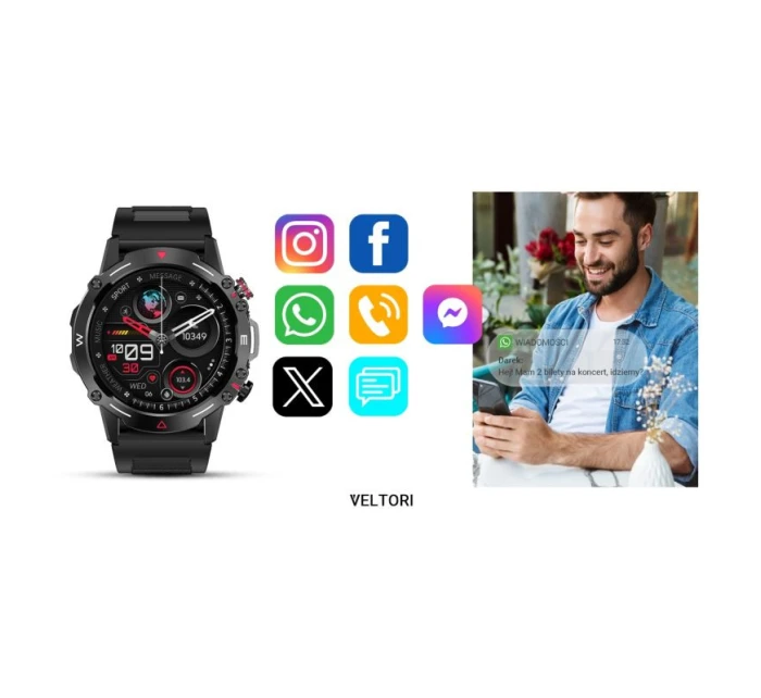 VELTORI VT110-1 Smartwatch Čierny silikónový remienok VELTORI VT110-1 Smartwatch Čierny silikónový remienok