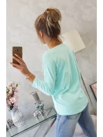 Halenka s potiskem model 18744210 v mátové barvě - K-Fashion Halenka s potiskem model 18744210 v mátové barvě - K-Fashion