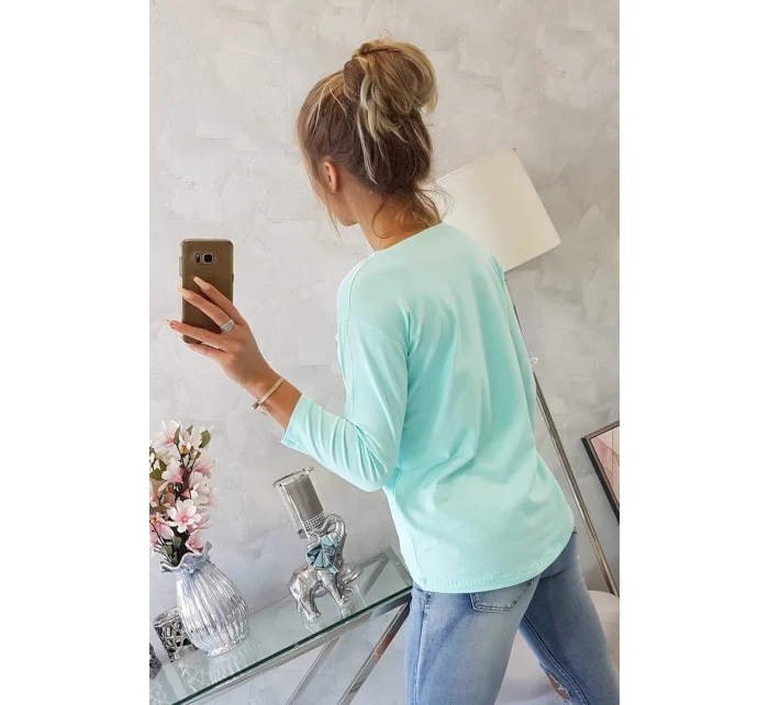 Halenka s potiskem model 18744210 v mátové barvě - K-Fashion Halenka s potiskem model 18744210 v mátové barvě - K-Fashion