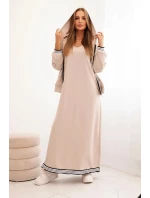 Dámsky viskózový set s otvorenou mikinou a dlhou sukňou béžovej farby
