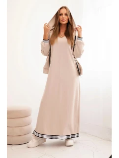 Dámsky viskózový set s otvorenou mikinou a dlhou sukňou béžovej farby