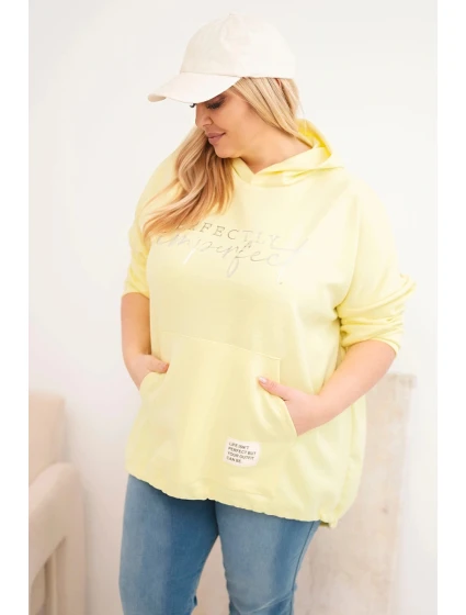 Dámská mikina Plus Size s kapucí a potiskem žlutá