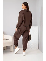 Dámská bavlněná souprava s model 22294796 mikinou a kalhotami hnědý - K-Fashion