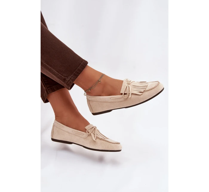 Dámské mokasíny s třásněmi světle béžové model 21915108 - Boto