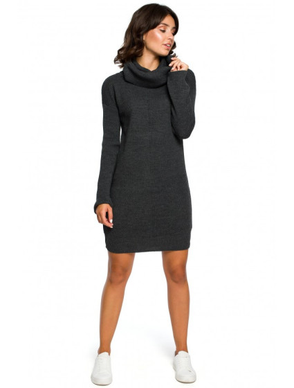 Pletené svetrové šaty s výstřihem grafitové model 18001921 - BeWear