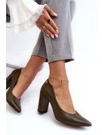 Skórzane Czółenka Na Słupku Laura Messi 2624/227 Ciemnozielone