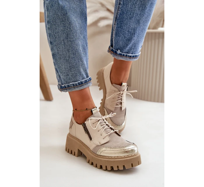 Półbuty Damskie Ze Skóry Naturalnej Beżowe Maciejka 06177-04