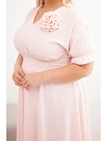 Plus veľkosť Dámske šaty s výstrihom do V a zovretým pásom Powder Pink