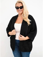 Dámský svetr Plus Size s kapsami bez zapínání černý