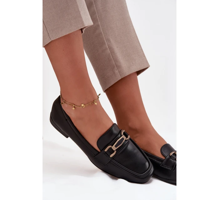 Półbuty Loafersy Damskie Z Ozdobą Czarne Priscelle
