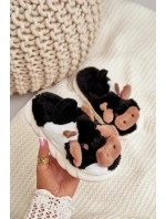 Detské chlpaté papuče s motívom kravy Black Tamorrin