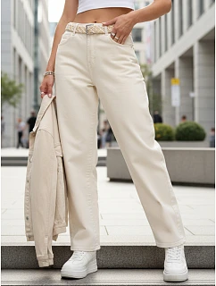 Dámske baggy džínsy s vysokým pásom v béžovej farbe FashionStreet UY2931