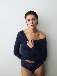 Dámske tričko Beauty Layers Top LSL Lurex modré Admiral – TRIUMPH