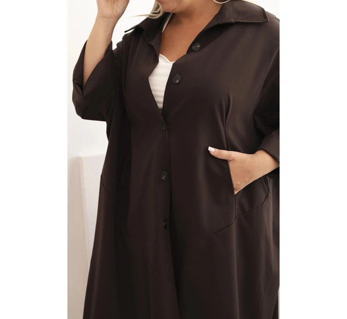 Dámský plášť Plus Size Punto s bavlnou a knoflíky hnědá