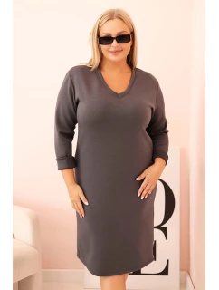 Dámská plus size model 21280911 máslová s výstřihem do V a rukávem grafitová - K-Fashion