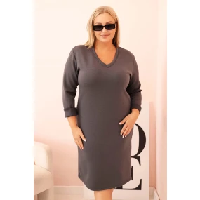 Dámská plus size model 21280911 máslová s výstřihem do V a rukávem grafitová - K-Fashion