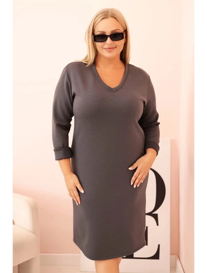 Dámska plus size sukňa maslová V-výstrih s rukávmi graphite