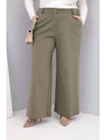 Dámské kalhoty Plus Size s širokým nohavicí a vysokým pasem khaki