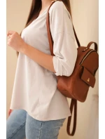 Dámská bavlněná blůza s výstřihem do V a dlouhým rukávem béžová