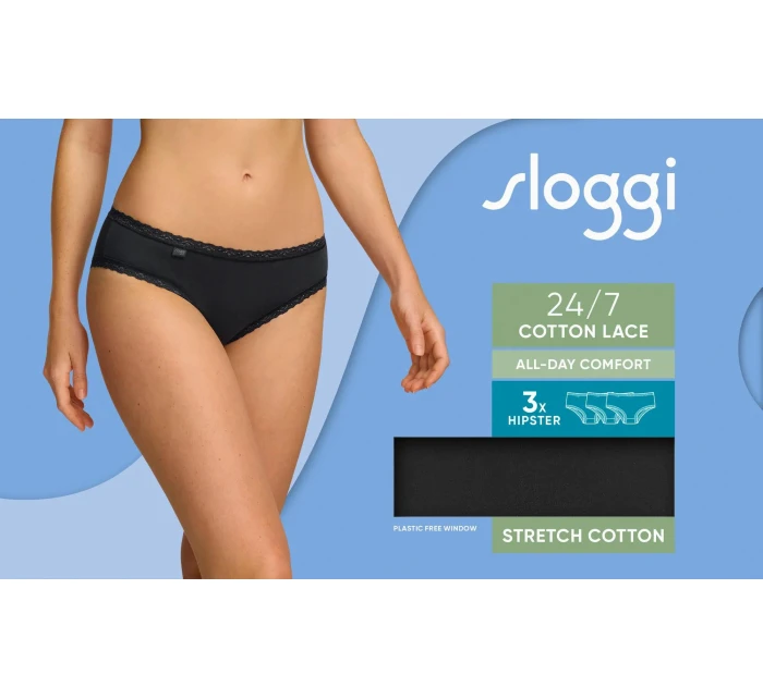 sloggi 24/7 Cotton Lace Hipster C3P - BLACK - SLOGGI BLACK - SLOGGI