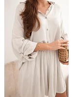 Dámske viskózové tričko s gombíkmi a voľnými šortkami béžovej farby