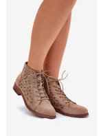Niskie Botki Z Ażurowym Wzorem S.Barski HY51-185 Beżowe