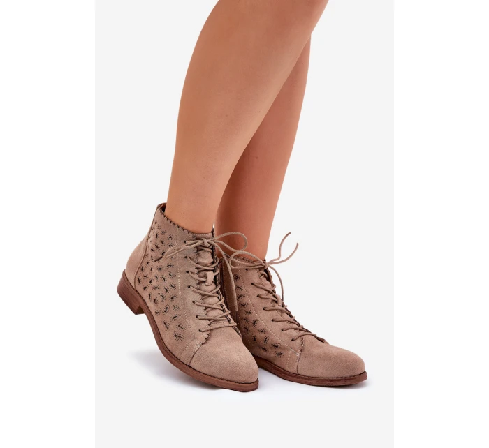 Niskie Botki Z Ażurowym Wzorem S.Barski HY51-185 Beżowe