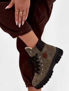 Ocieplane Trapery Damskie Na Platformie Ciemnozielone Zaraine