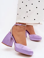 Dámské sandály s masivním podpatkem typu sloupek s páskem a kamínky Fialové Seraphina
