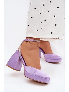 Dámské sandály s masivním podpatkem typu sloupek s páskem a kamínky Fialové Seraphina