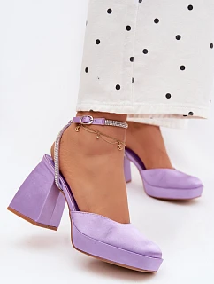 Dámské sandály s masivním podpatkem typu sloupek s páskem a kamínky Fialové Seraphina