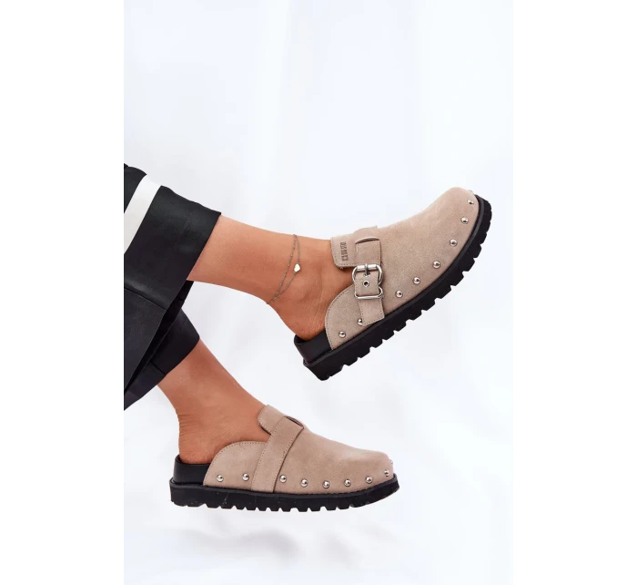 Dámske semišové papuče na platforme Big Star - béžové Dámske semišové papuče na platforme Big Star - béžové