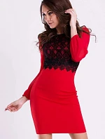 Dámske spoločenské šaty EMAMODA s dlhými rukávmi červeno-čierne - Červená / L - EMAMODA