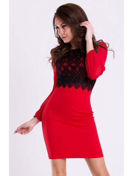 Dámské společenské šaty s dlouhými rukávy model 15042773 Červená / L - Emamoda