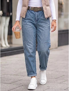 Jeansy damskie z paskiem niebieskie model 22366669 - FashionStreet
