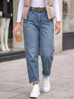Dámske baggy džínsy s opaskom, modré, FashionStreet UY3123