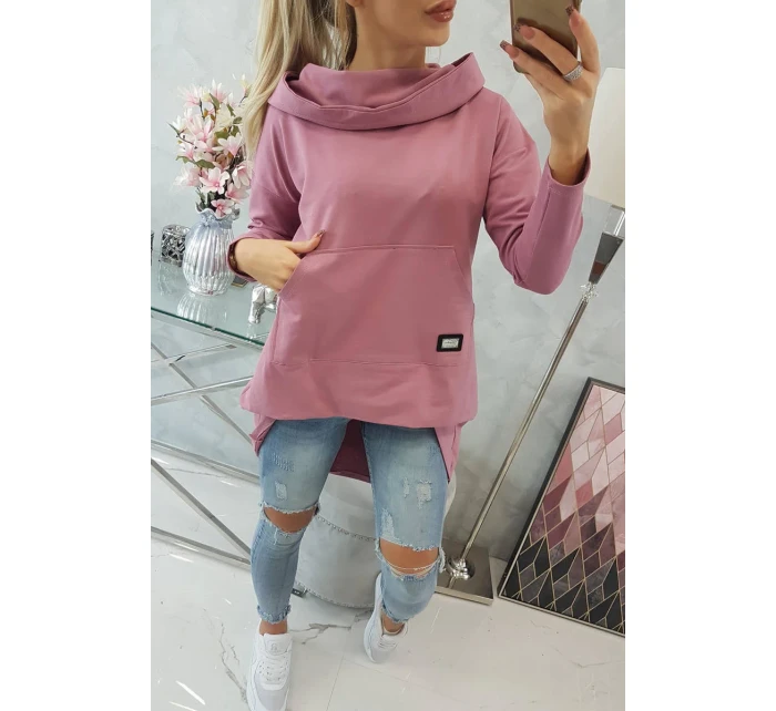 Mikina s kapucňou s dlhým chrbtom tmavo ružová