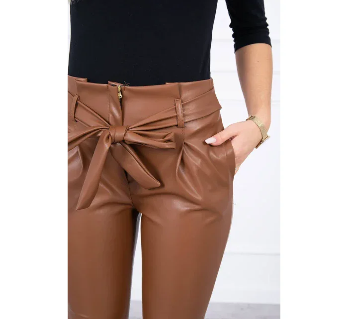 Kožené nohavice viazané vpredu hnedé