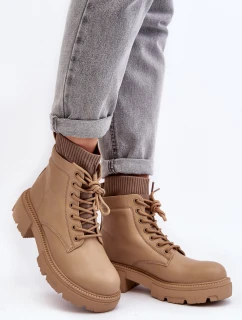 Trapery Botki Damskie Ze Skarpetą Beżowe Rivella