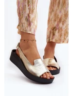 Zazoo 2893 Sandały Damskie Skórzane na Grubej Podeszwie Złote